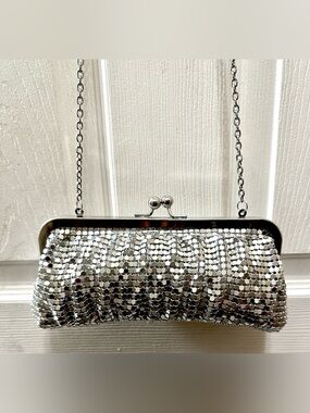 Icing Silver Sequin Evening Clutch with Chain Strap